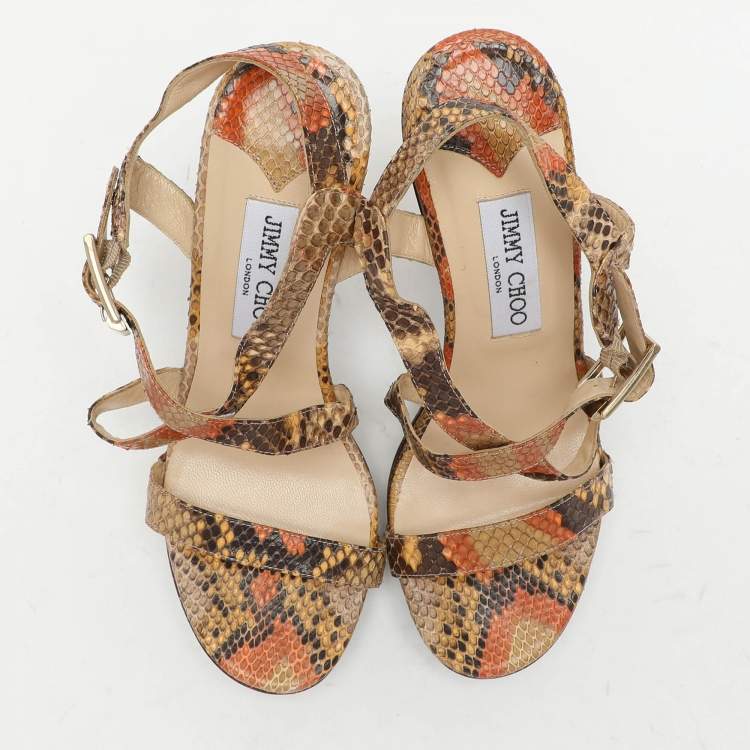Pre Owned Jimmy Choo Multicolor Python Ankle Strap Sandals Size 38