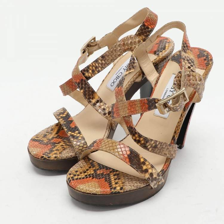 Pre Owned Jimmy Choo Multicolor Python Ankle Strap Sandals Size 38
