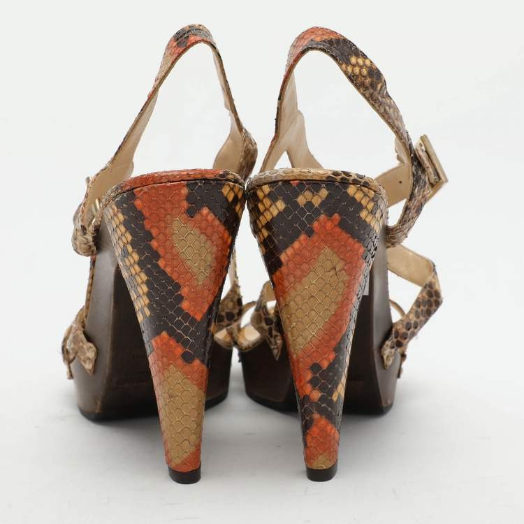 Pre Owned Jimmy Choo Multicolor Python Ankle Strap Sandals Size 38
