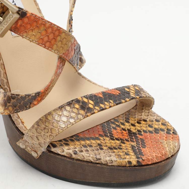 Pre Owned Jimmy Choo Multicolor Python Ankle Strap Sandals Size 38