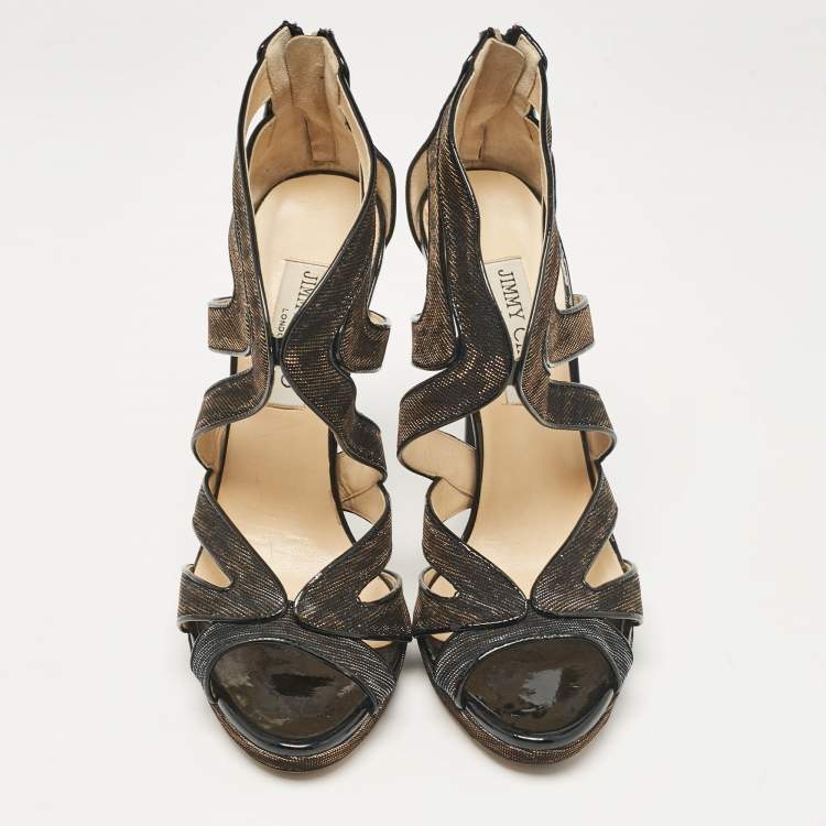 Pre Owned Jimmy Choo Metallic Lurex Fabric Ankle Strap Sandals Size 39
