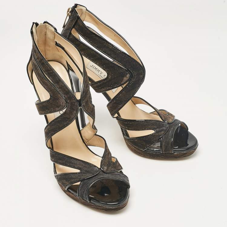 Pre Owned Jimmy Choo Metallic Lurex Fabric Ankle Strap Sandals Size 39