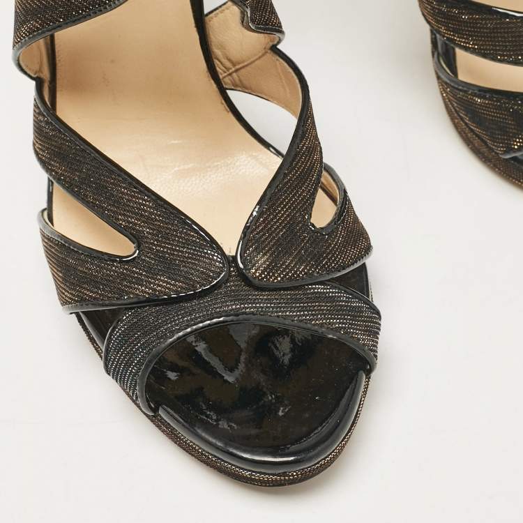 Pre Owned Jimmy Choo Metallic Lurex Fabric Ankle Strap Sandals Size 39