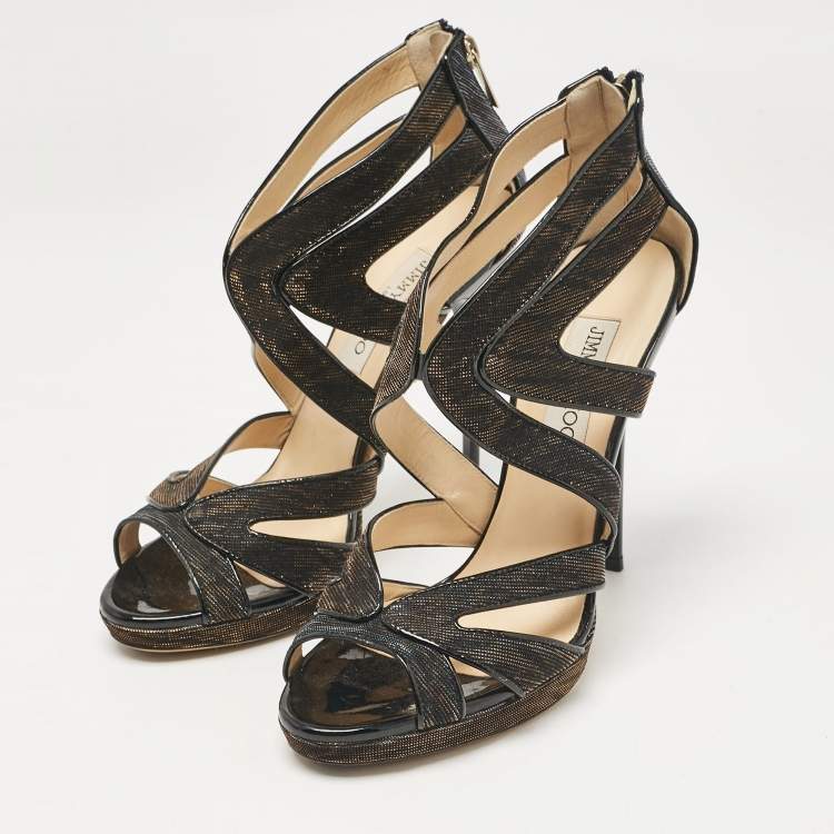 Pre Owned Jimmy Choo Metallic Lurex Fabric Ankle Strap Sandals Size 39