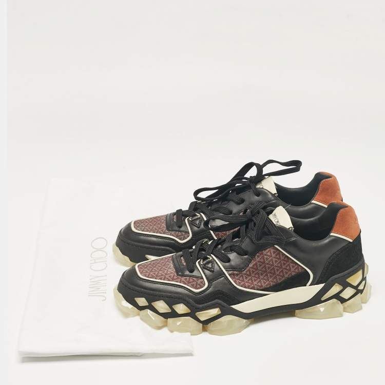 Pre Owned Jimmy Choo Multicolor Leather and Suede Diamond Lace Up Sneakers Size 40
