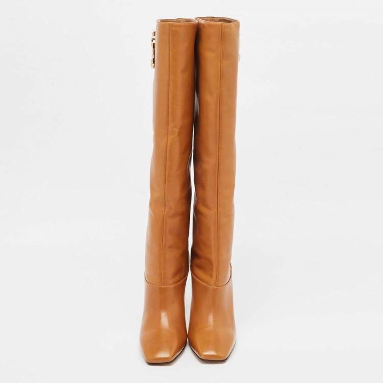 Pre Owned Jimmy Choo Brown Leather Mahesa Knee Length Boots Size 39
