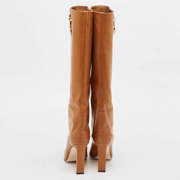 Pre Owned Jimmy Choo Brown Leather Mahesa Knee Length Boots Size 39