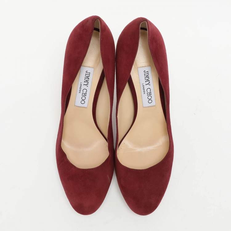 Pre Owned Jimmy Choo Burgundy Suede Pumps Size 39.5