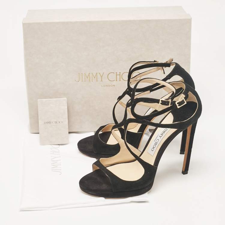Pre Owned Jimmy Choo Black Suede Lance Platform Sandals Size 39