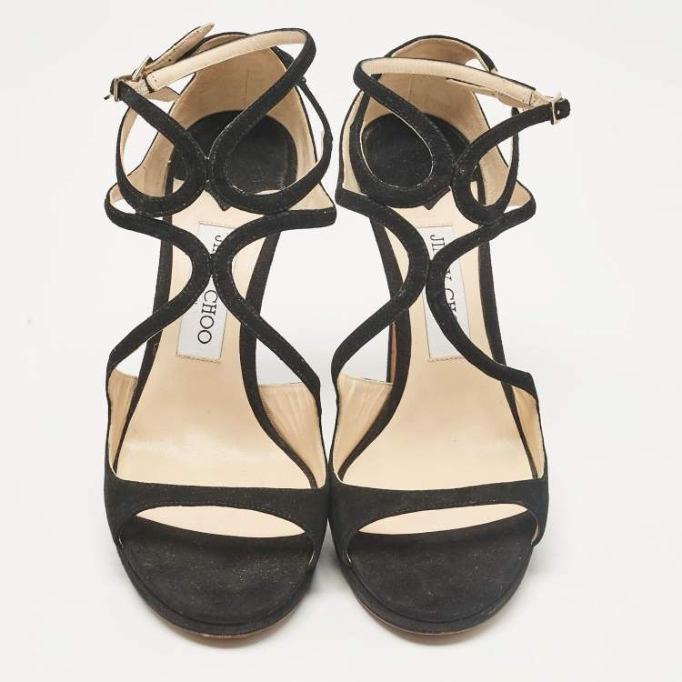 Pre Owned Jimmy Choo Black Suede Lance Platform Sandals Size 39