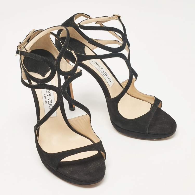 Pre Owned Jimmy Choo Black Suede Lance Platform Sandals Size 39