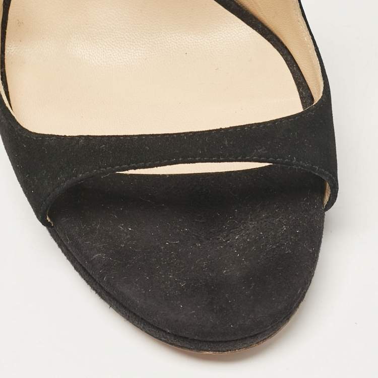 Pre Owned Jimmy Choo Black Suede Lance Platform Sandals Size 39