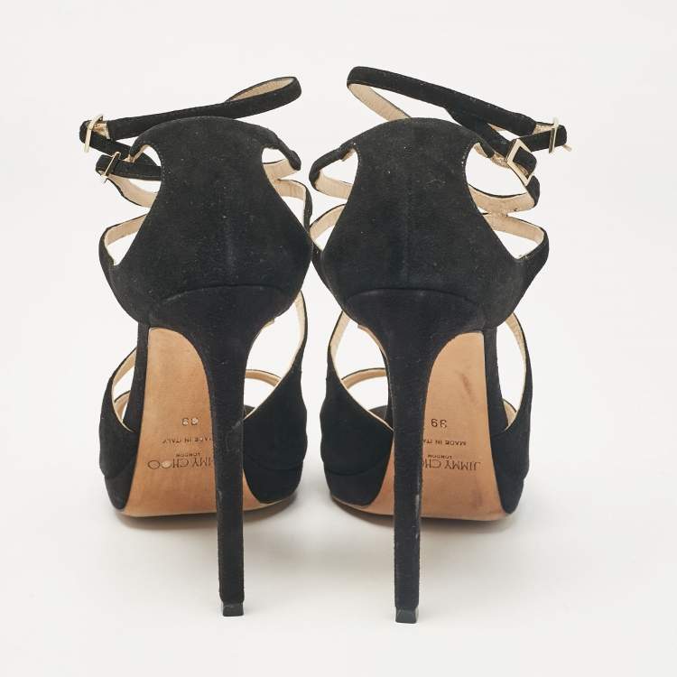 Pre Owned Jimmy Choo Black Suede Lance Platform Sandals Size 39