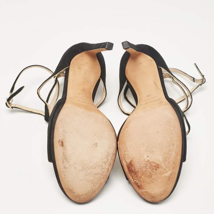 Pre Owned Jimmy Choo Black Suede Lance Platform Sandals Size 39
