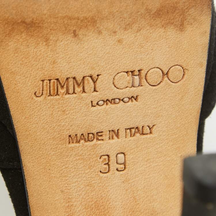 Pre Owned Jimmy Choo Black Suede Platform Ankle Strap Sandals Size 39