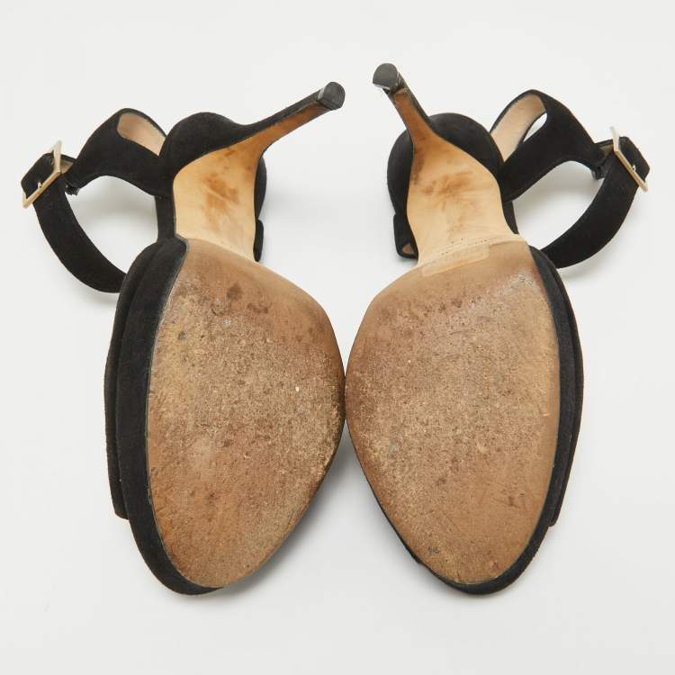 Pre Owned Jimmy Choo Black Suede Platform Ankle Strap Sandals Size 39