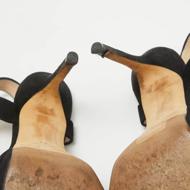 Pre Owned Jimmy Choo Black Suede Platform Ankle Strap Sandals Size 39