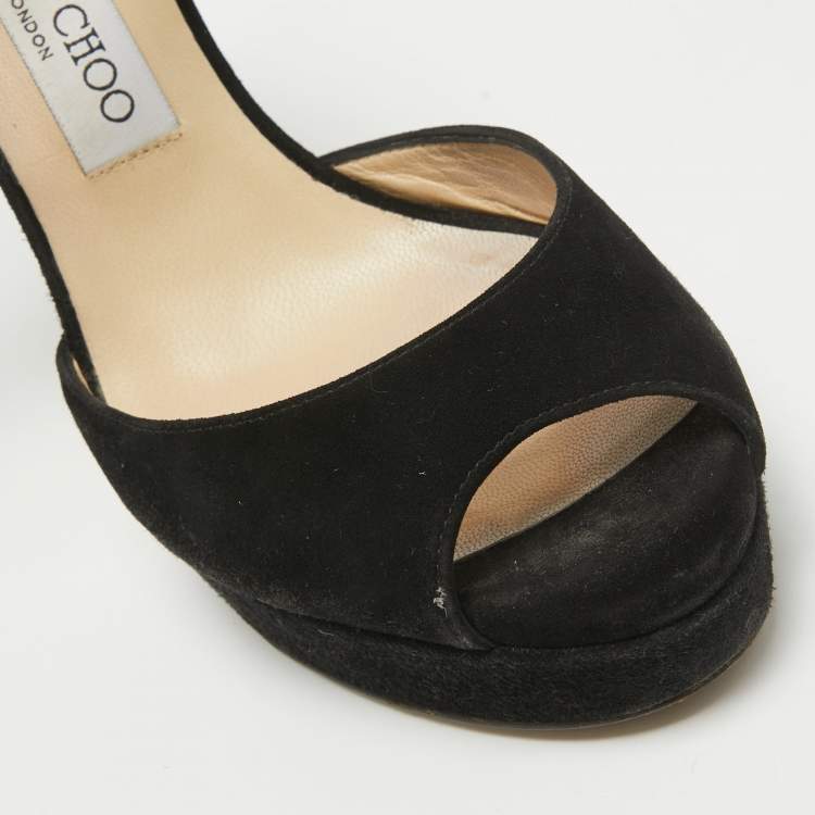 Pre Owned Jimmy Choo Black Suede Platform Ankle Strap Sandals Size 39