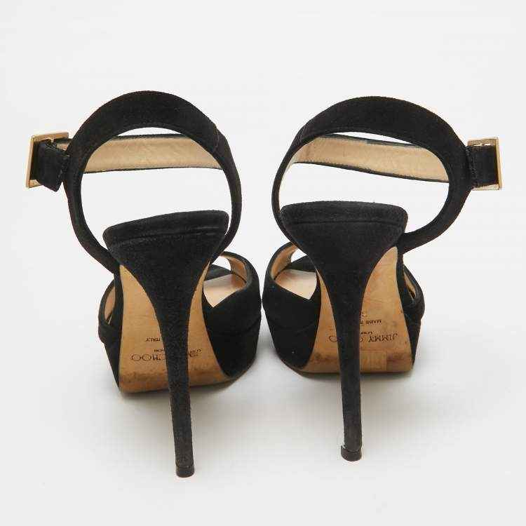 Pre Owned Jimmy Choo Black Suede Platform Ankle Strap Sandals Size 39