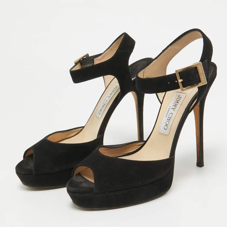 Pre Owned Jimmy Choo Black Suede Platform Ankle Strap Sandals Size 39