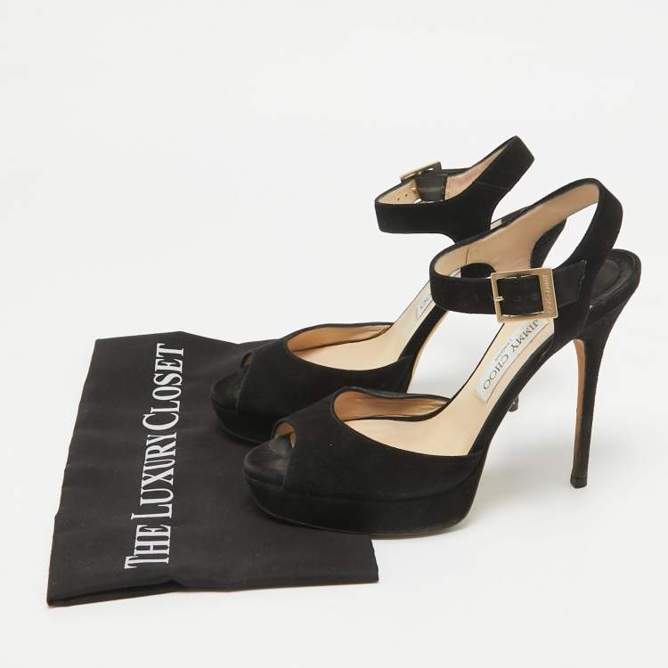 Pre Owned Jimmy Choo Black Suede Platform Ankle Strap Sandals Size 39
