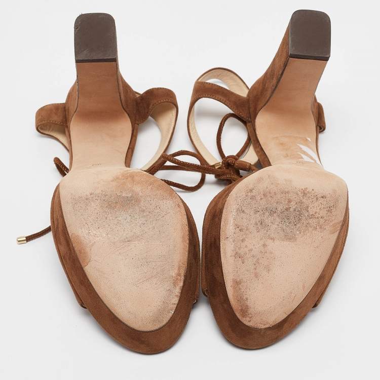 Pre Owned Jimmy Choo Brown Suede Ankle Strap Sandals Size 39