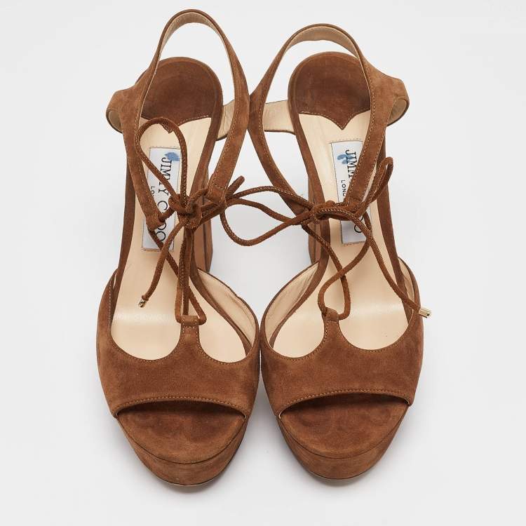Pre Owned Jimmy Choo Brown Suede Ankle Strap Sandals Size 39