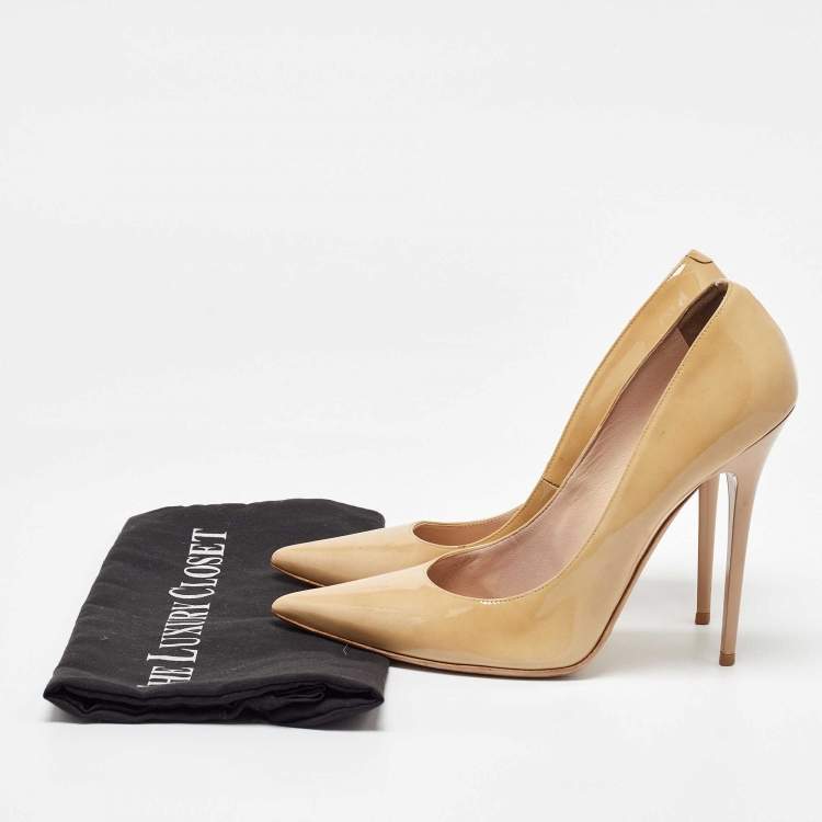 Pre Owned Jimmy Choo Beige Patent Leather Romy Pointed Toe Pumps Size 40