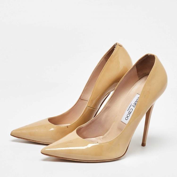 Pre Owned Jimmy Choo Beige Patent Leather Romy Pointed Toe Pumps Size 40