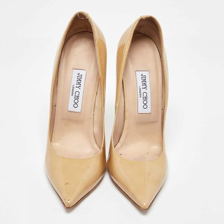Pre Owned Jimmy Choo Beige Patent Leather Romy Pointed Toe Pumps Size 40