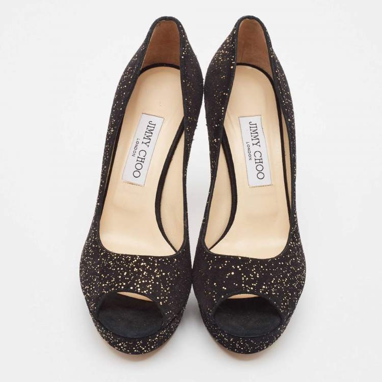 Pre Owned Jimmy Choo Black Suede Dahlia Peep Toe Pumps Size 39