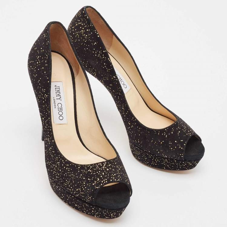 Pre Owned Jimmy Choo Black Suede Dahlia Peep Toe Pumps Size 39