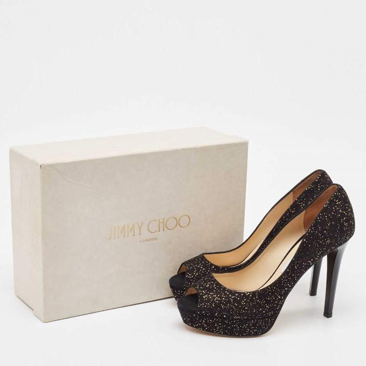 Pre Owned Jimmy Choo Black Suede Dahlia Peep Toe Pumps Size 39