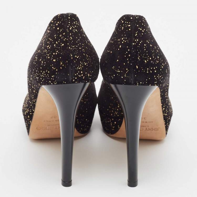 Pre Owned Jimmy Choo Black Suede Dahlia Peep Toe Pumps Size 39