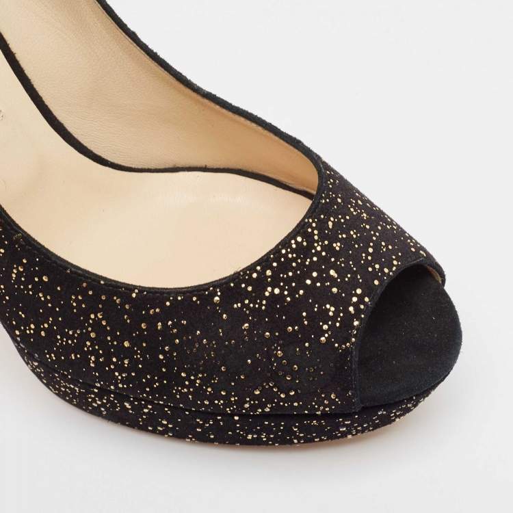 Pre Owned Jimmy Choo Black Suede Dahlia Peep Toe Pumps Size 39