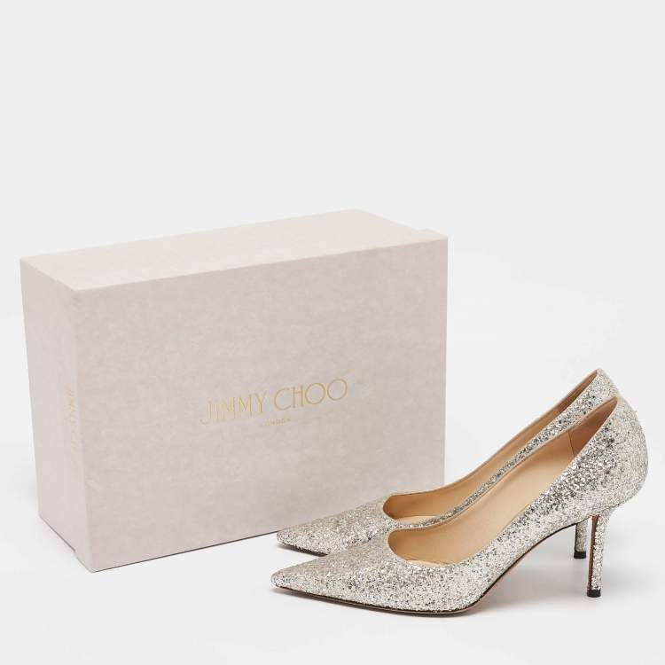 Pre Owned Jimmy Choo Silver Glitter Romy Pumps Size 39.5