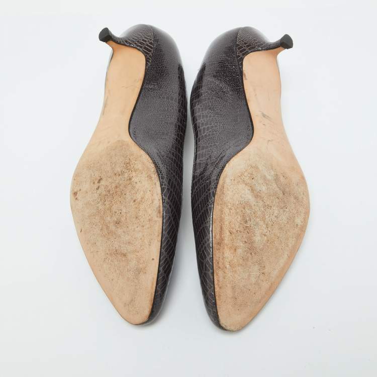 Pre Owned Jimmy Choo Grey Lizard Embossed Leather Pumps Size 38.5