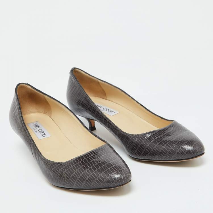 Pre Owned Jimmy Choo Grey Lizard Embossed Leather Pumps Size 38.5