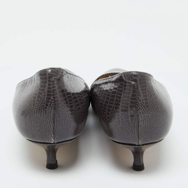 Pre Owned Jimmy Choo Grey Lizard Embossed Leather Pumps Size 38.5
