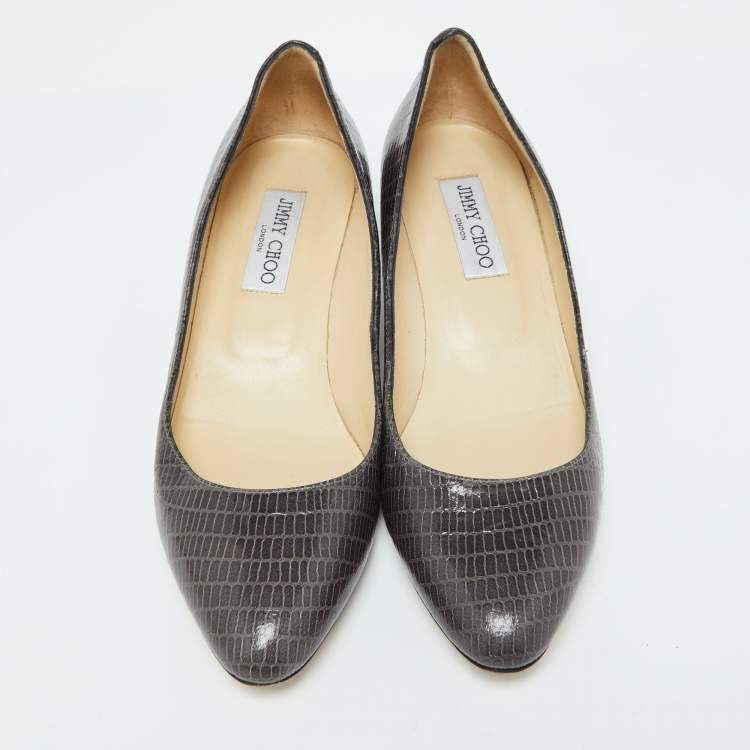 Pre Owned Jimmy Choo Grey Lizard Embossed Leather Pumps Size 38.5