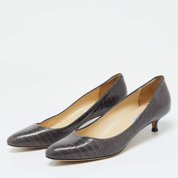 Pre Owned Jimmy Choo Grey Lizard Embossed Leather Pumps Size 38.5