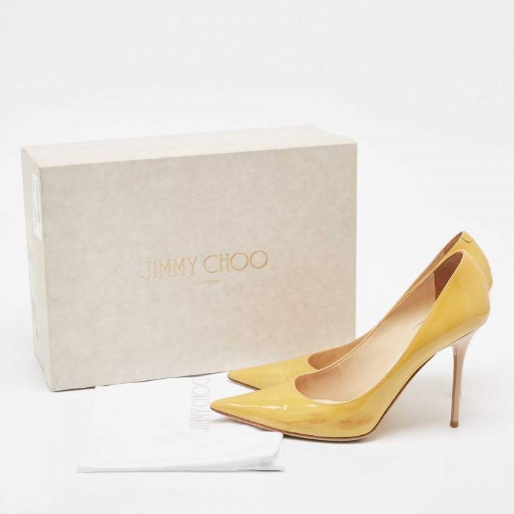 Pre Owned Jimmy Choo Yellow Patent Leather Abel Pumps Size 39