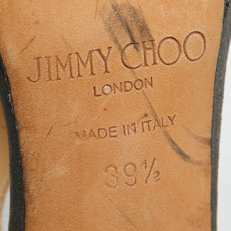 Pre Owned Jimmy Choo Grey Leather and Coarse Glitter Open Toe Sandals Size 39.5