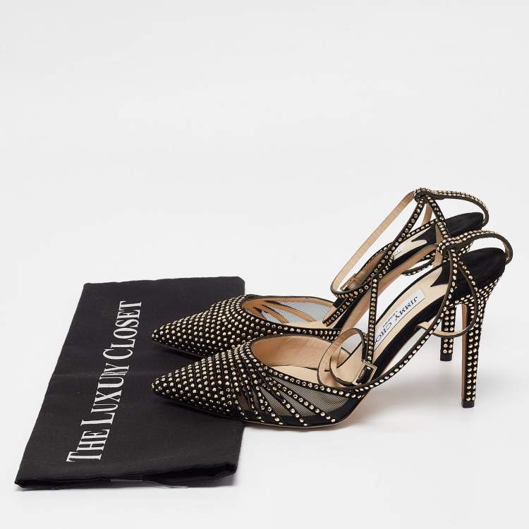 Pre Owned Jimmy Choo Black Mesh and Studded Suede Kizzy Pumps Size 38