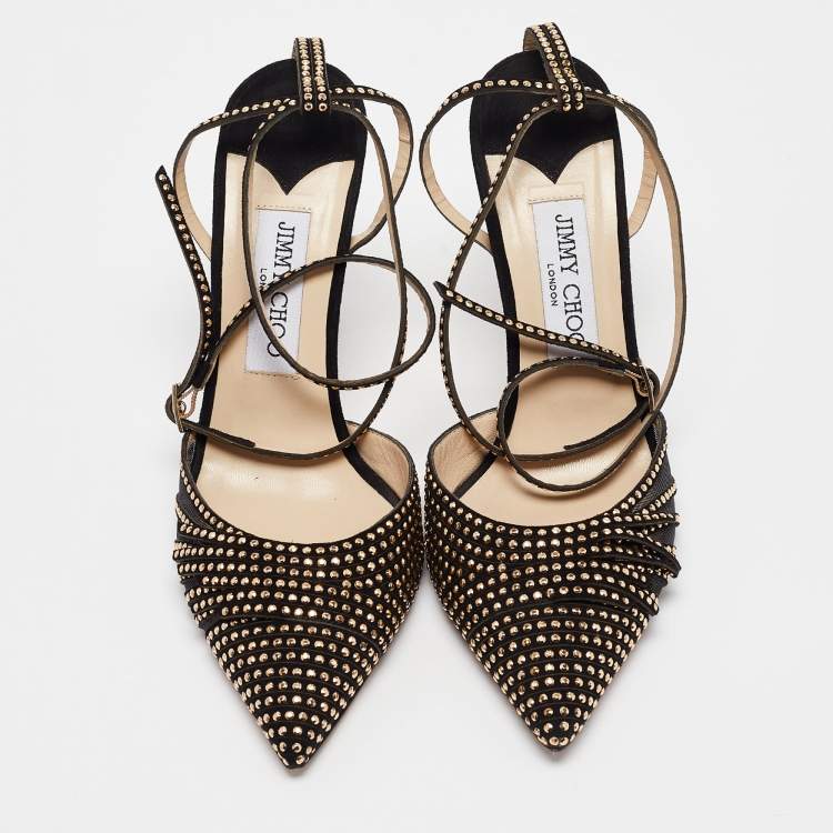 Pre Owned Jimmy Choo Black Mesh and Studded Suede Kizzy Pumps Size 38