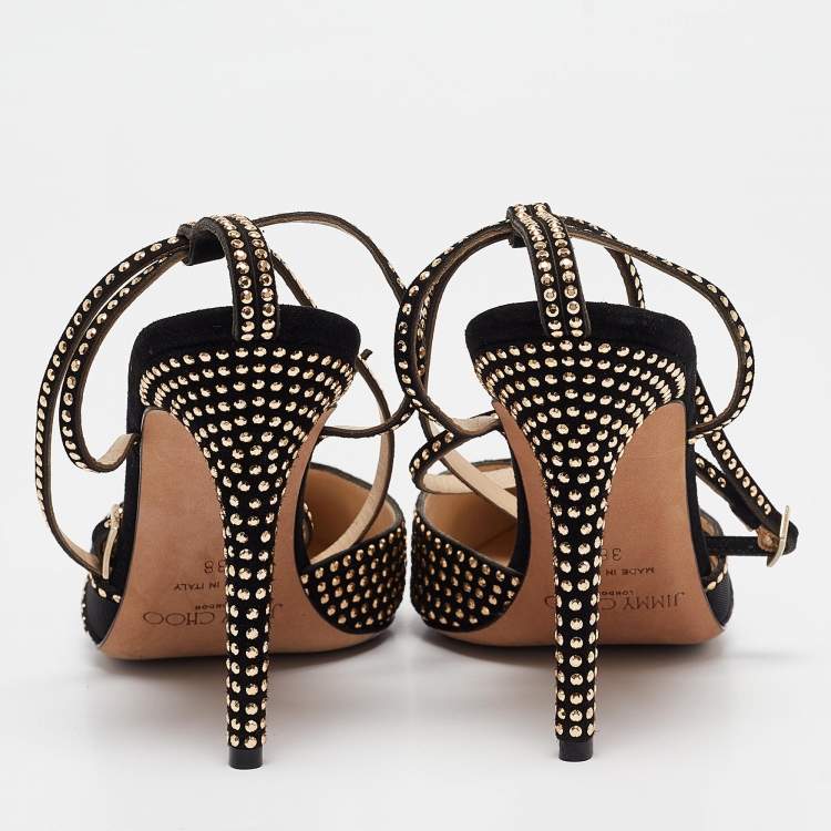 Pre Owned Jimmy Choo Black Mesh and Studded Suede Kizzy Pumps Size 38