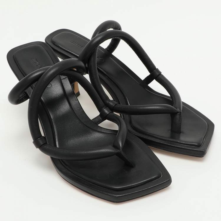 Pre Owned Jimmy Choo Black Leather Sandals Size 35.5