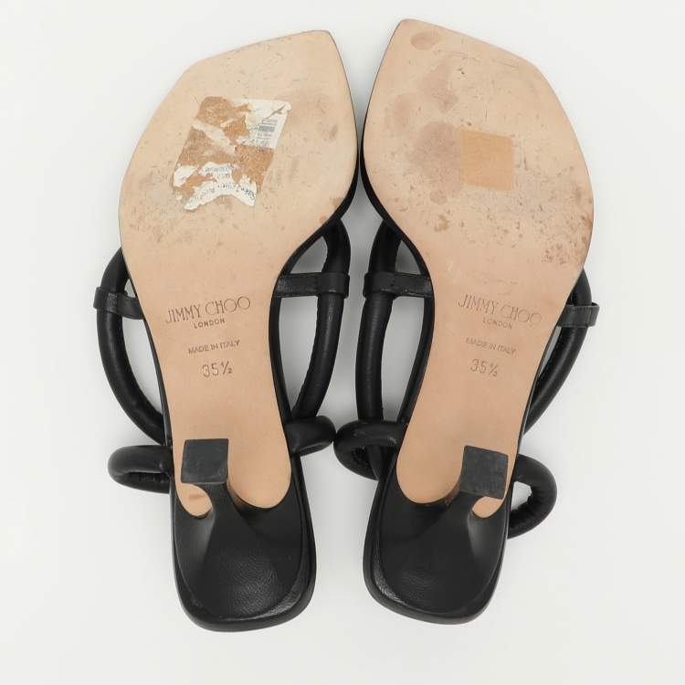 Pre Owned Jimmy Choo Black Leather Sandals Size 35.5