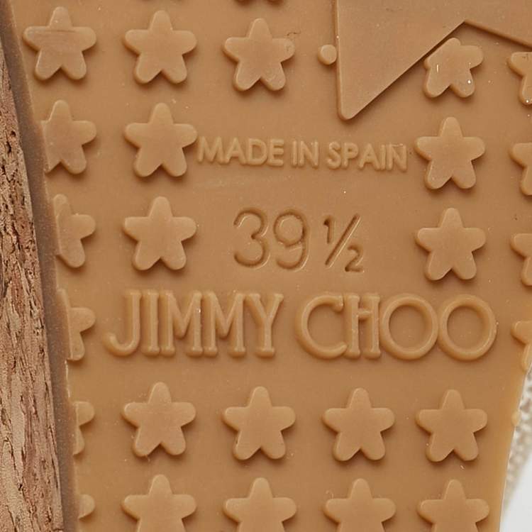 Pre Owned Jimmy Choo Gold Suede Prova Cork Wedge Sandals Size 39.5