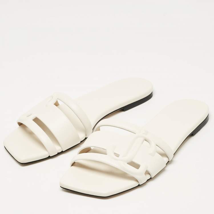 Pre Owned Jimmy Choo White Leather Laran Flat Slides Size 37